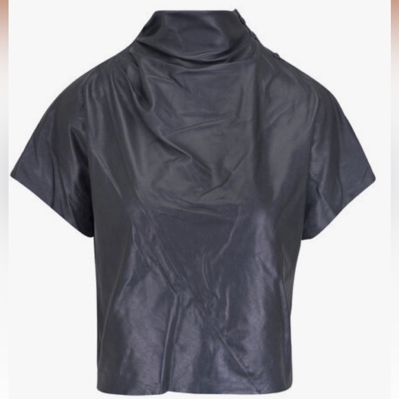 TWP Midnight Leather Mock Neck T-Shirt - NWT! - Picture 2 of 5